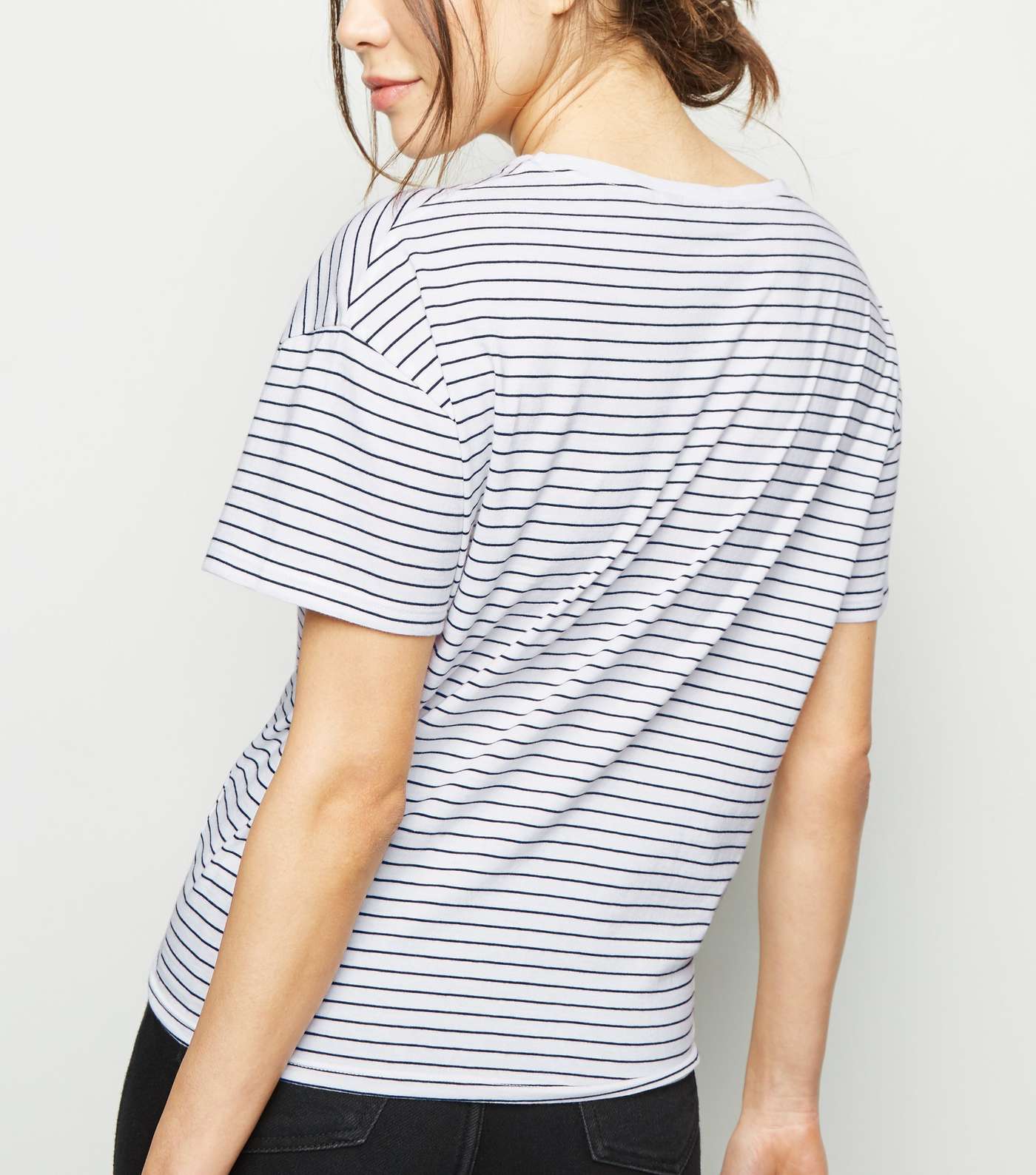 White Stripe Tie Front T-Shirt  Image 3