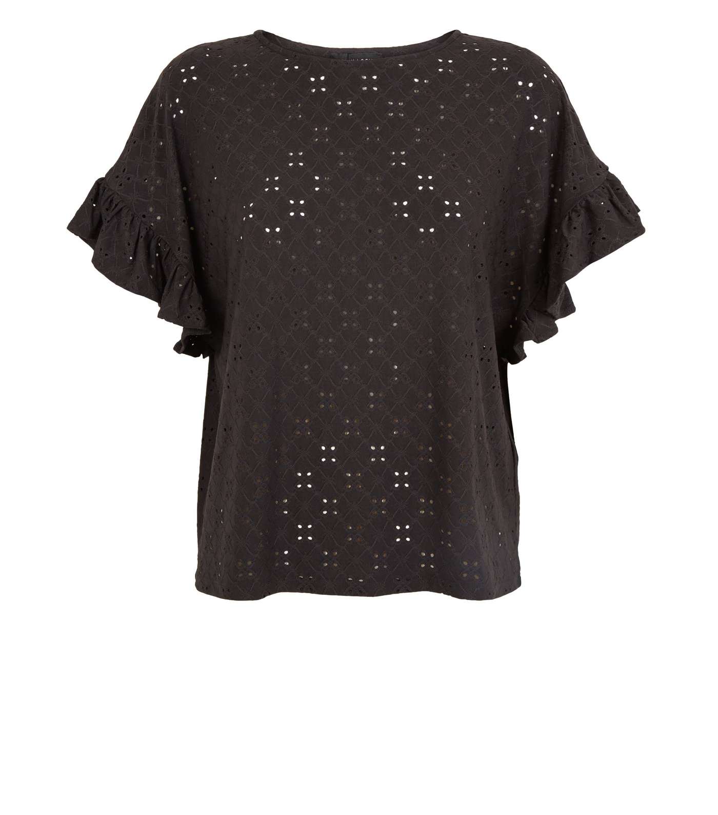 Black Broderie Oversized Frill Sleeve Top Image 4