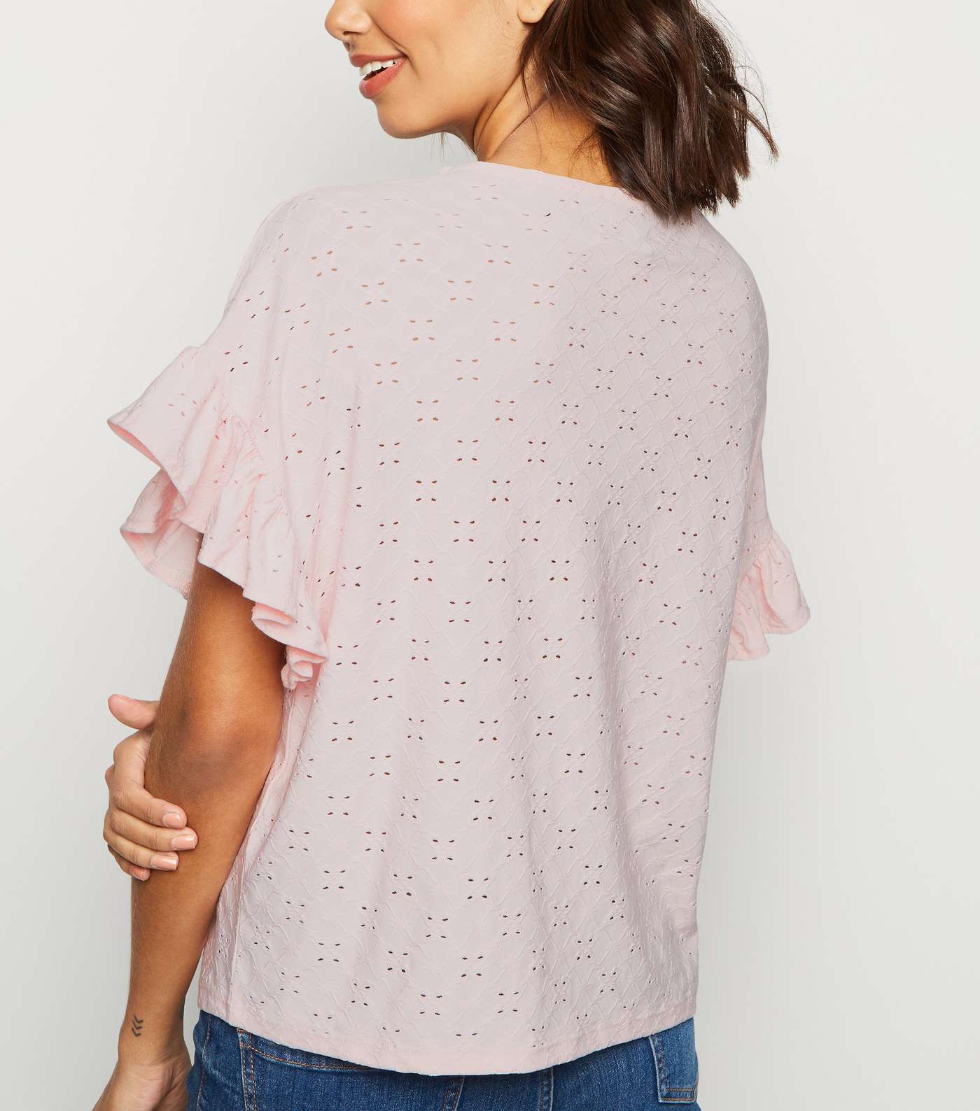 Pink Broderie Oversized Frill Sleeve Top Image 2