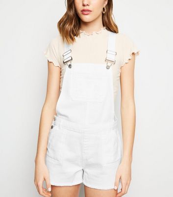 white denim short overalls