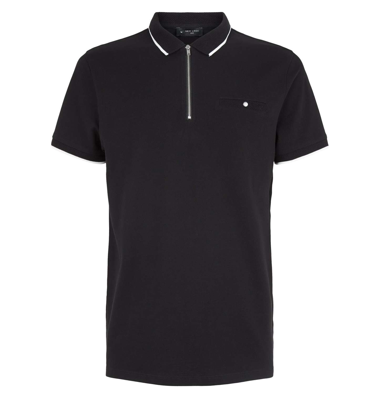 Black Tipped Zip Front Polo Shirt Image 4