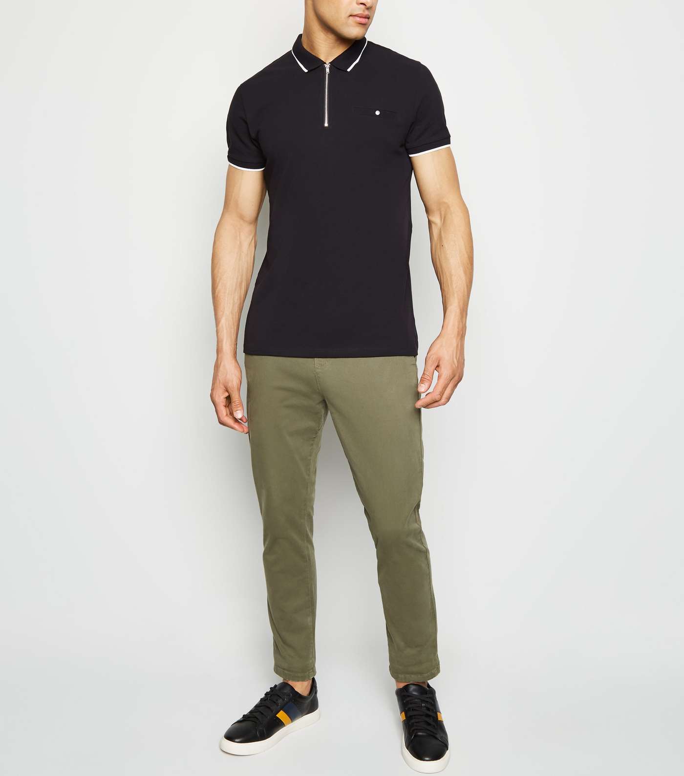 Black Tipped Zip Front Polo Shirt Image 2