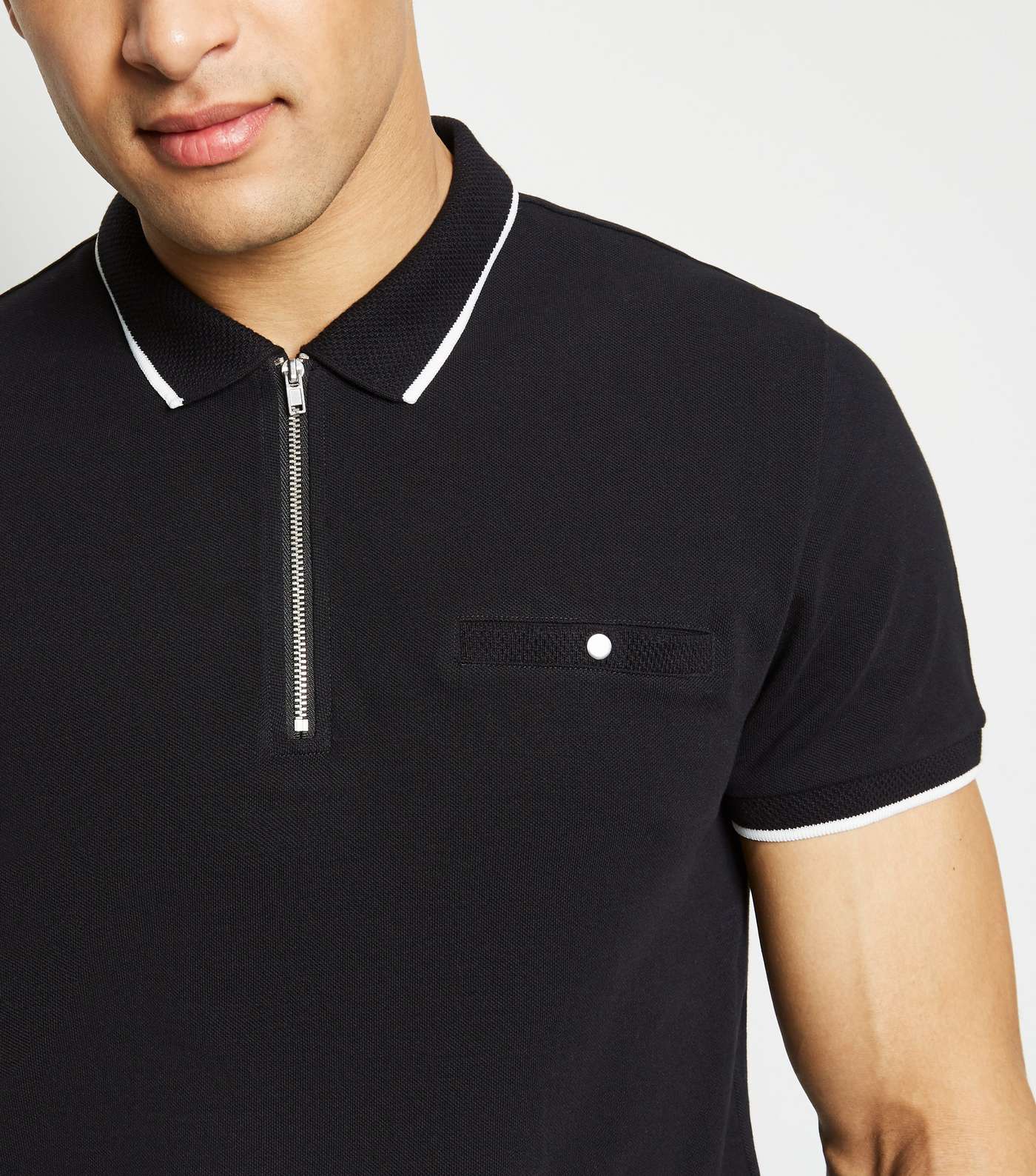 Black Tipped Zip Front Polo Shirt Image 5