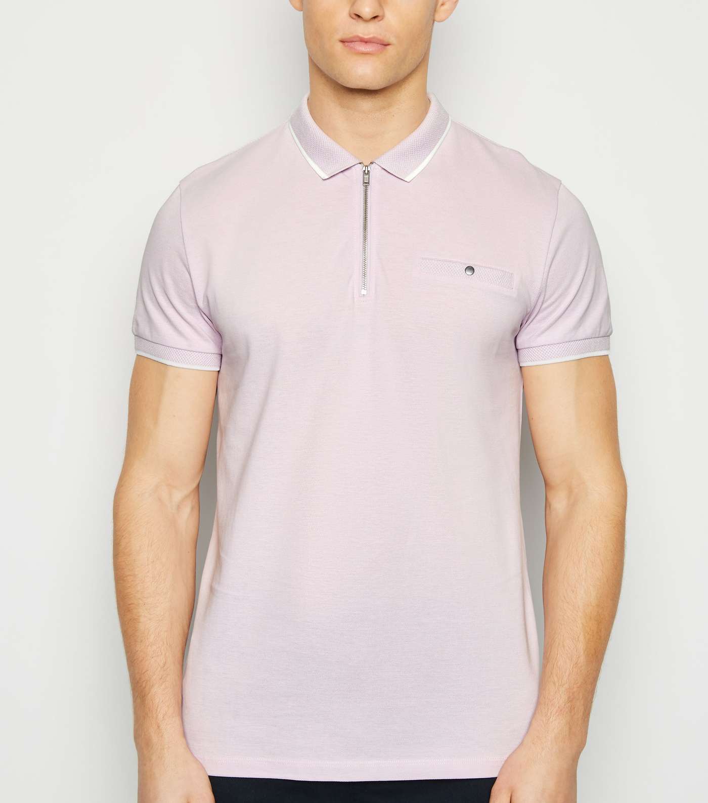 Lilac Tipped Zip Front Polo Shirt