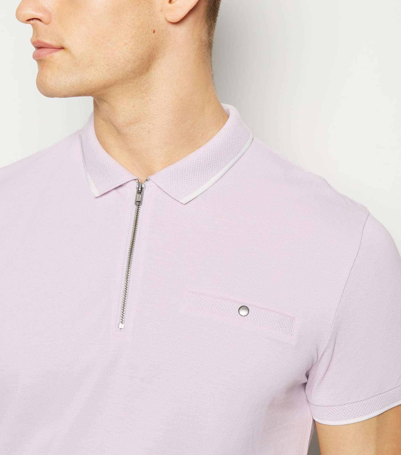 Lilac Tipped Zip Front Polo Shirt Image 5