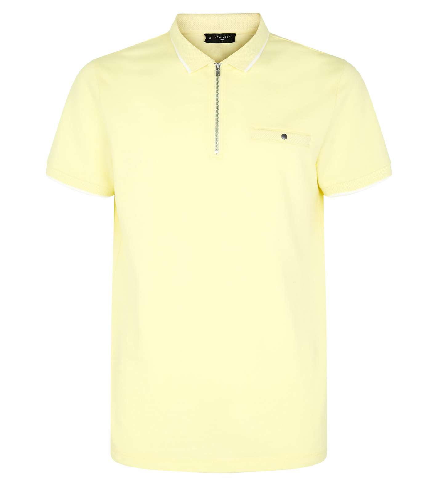 Pale Yellow Tipped Zip Front Polo Shirt Image 4