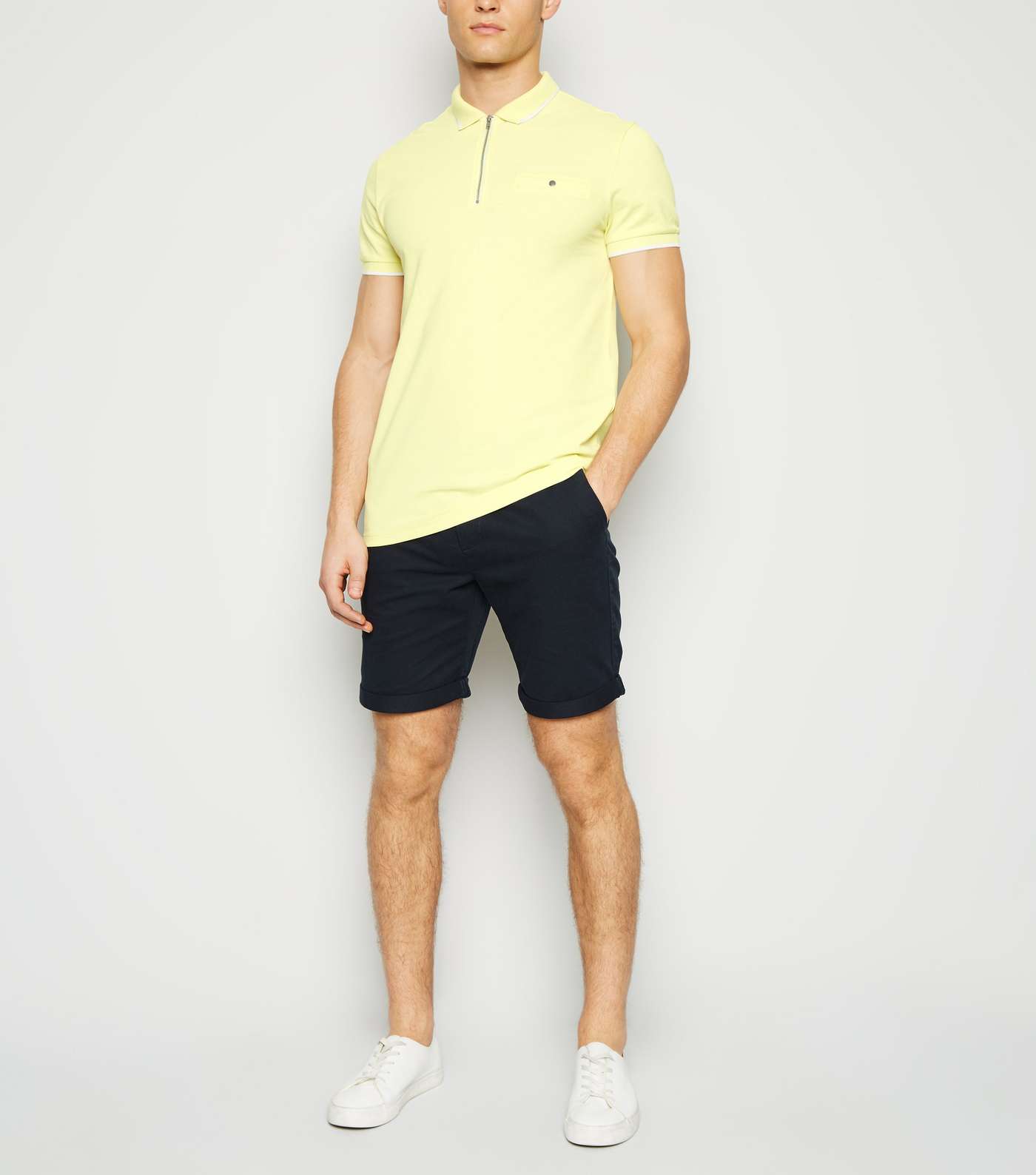 Pale Yellow Tipped Zip Front Polo Shirt Image 2