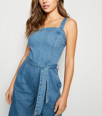 tie waist denim jumpsuit