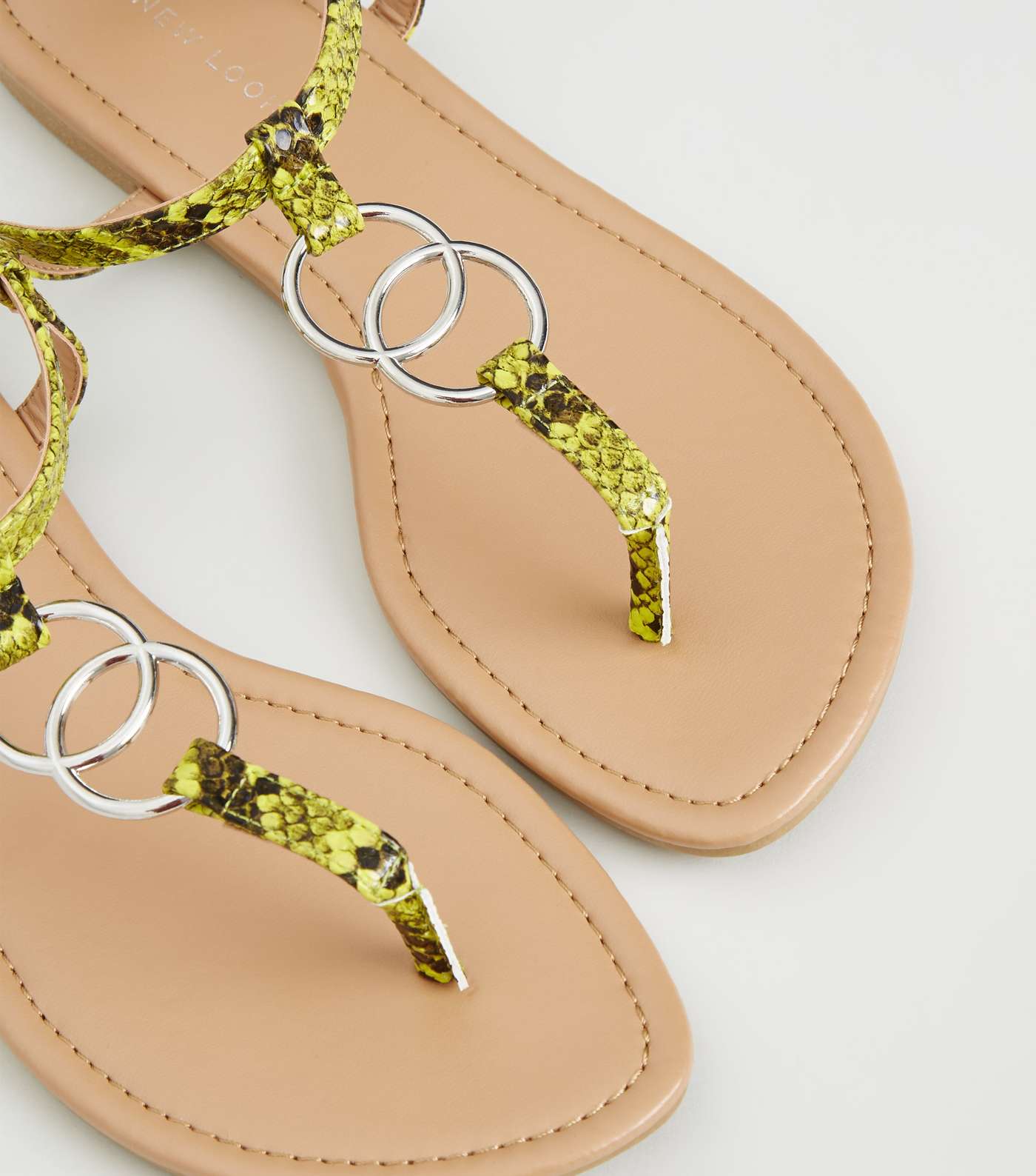 Yellow Faux Snake Ring Strap Flat Sandals Image 3