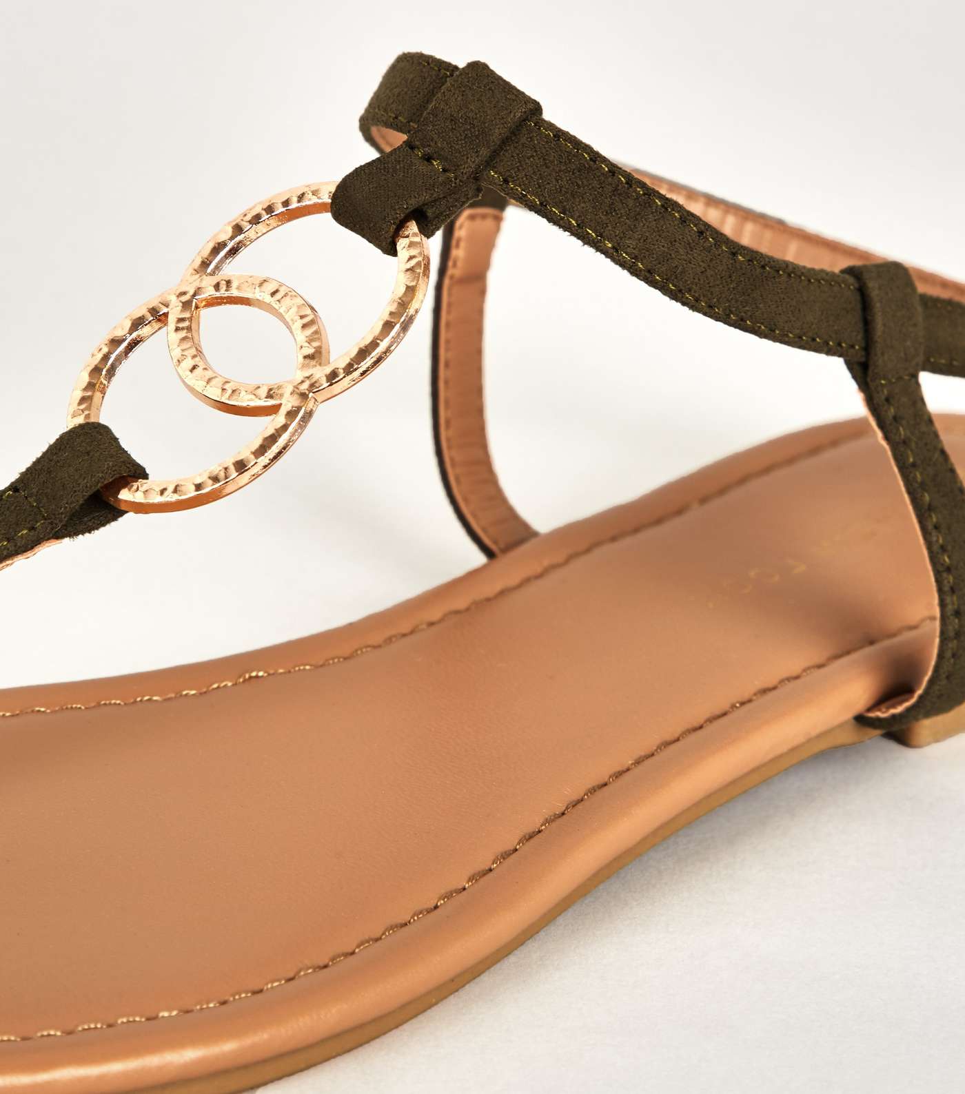 Khaki Hammered Ring Strap Flat Sandals Image 3