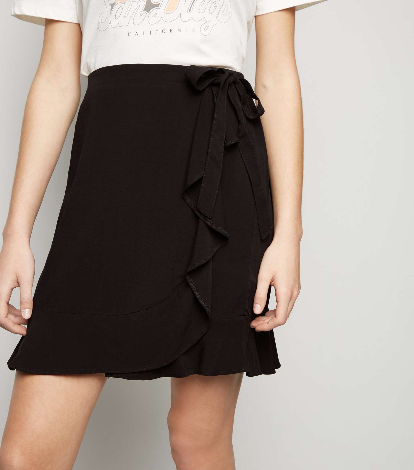 Black Ruffle Front Wrap Mini Skirt Image 5