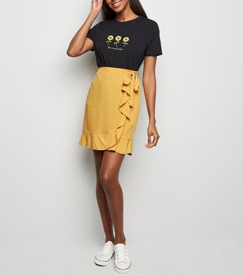 Mustard Ruffle Front Wrap Mini Skirt New Look