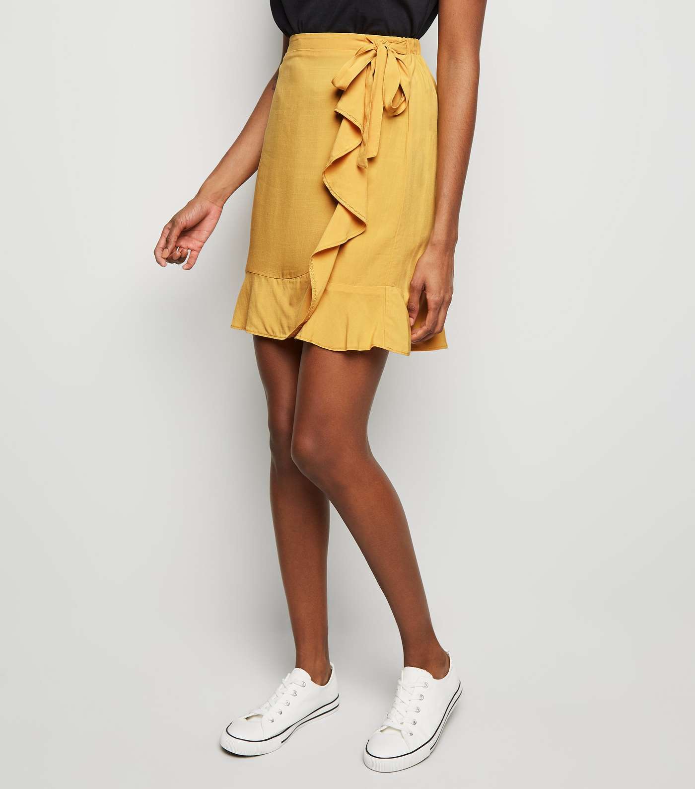 Mustard Ruffle Front Wrap Mini Skirt Image 2