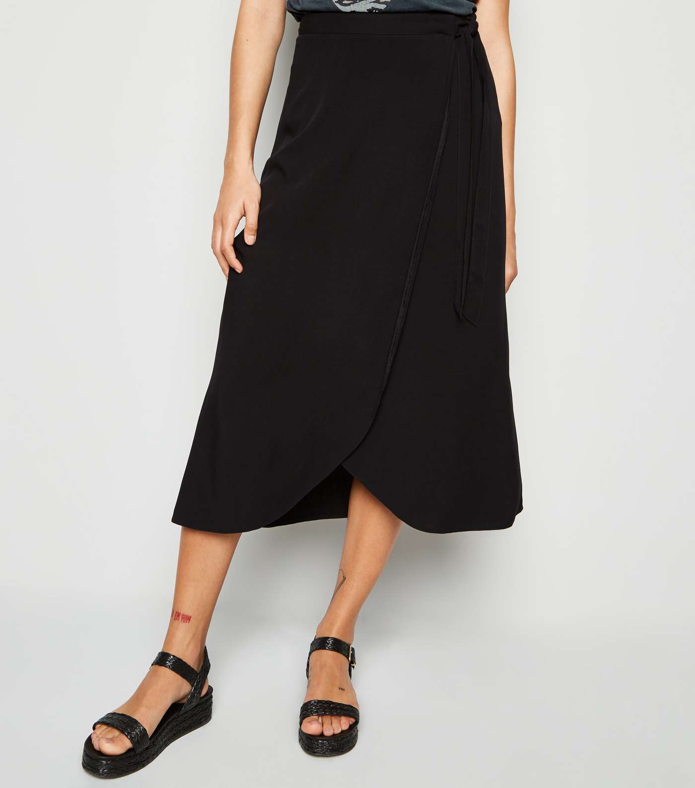 Black Wrap Midi Skirt Image 2