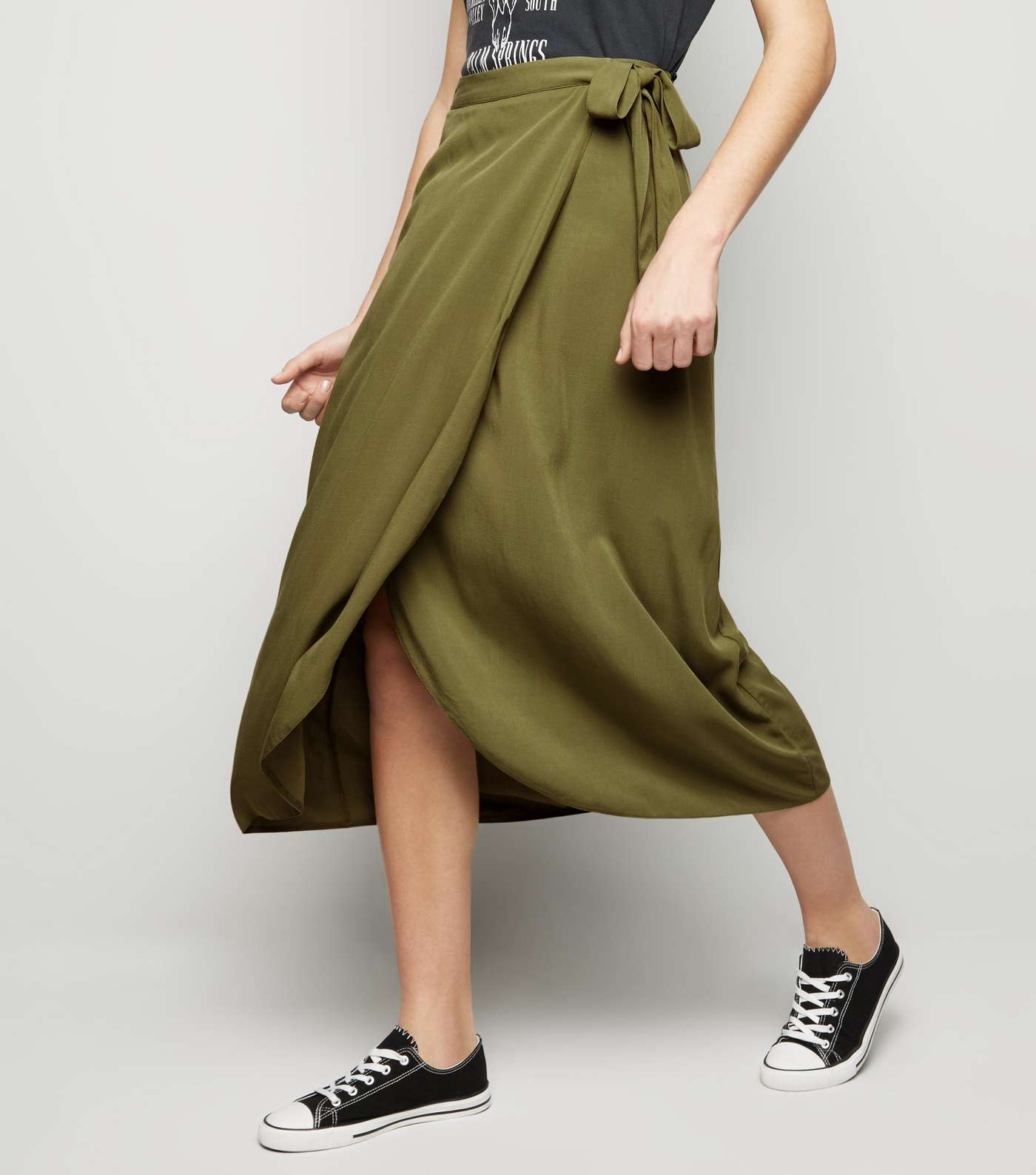 Khaki Wrap Midi Skirt Image 2
