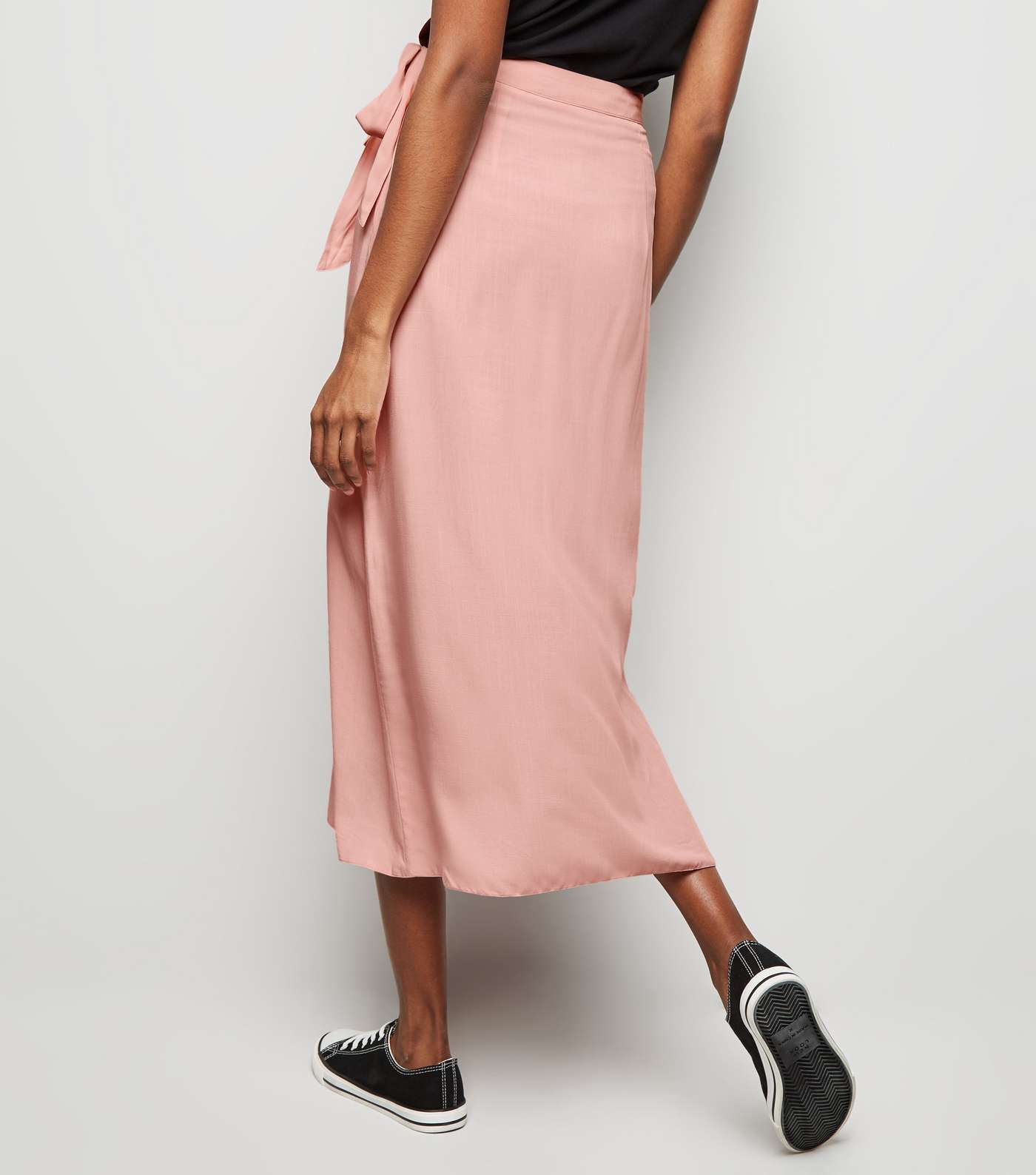 Pale Pink Wrap Midi Skirt Image 3