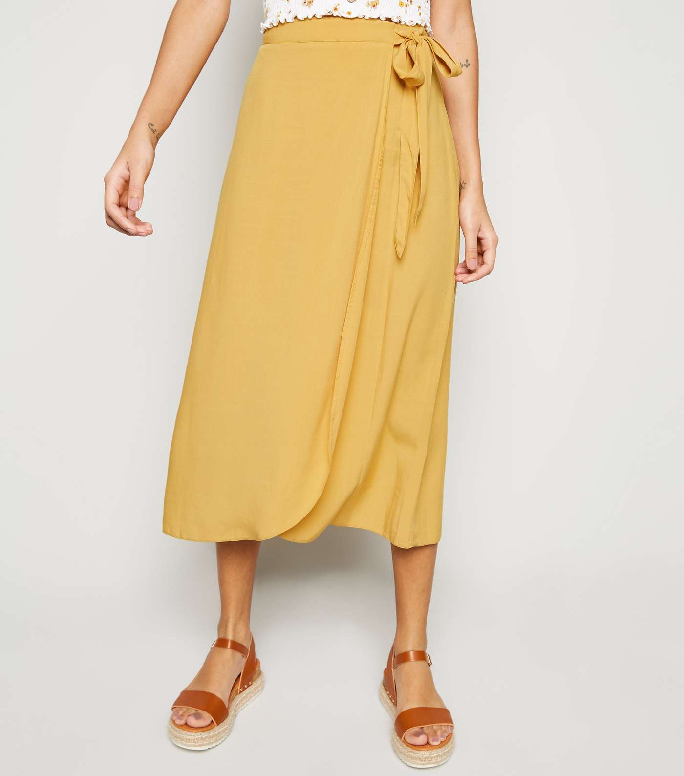 Mustard Wrap Midi Skirt Image 2