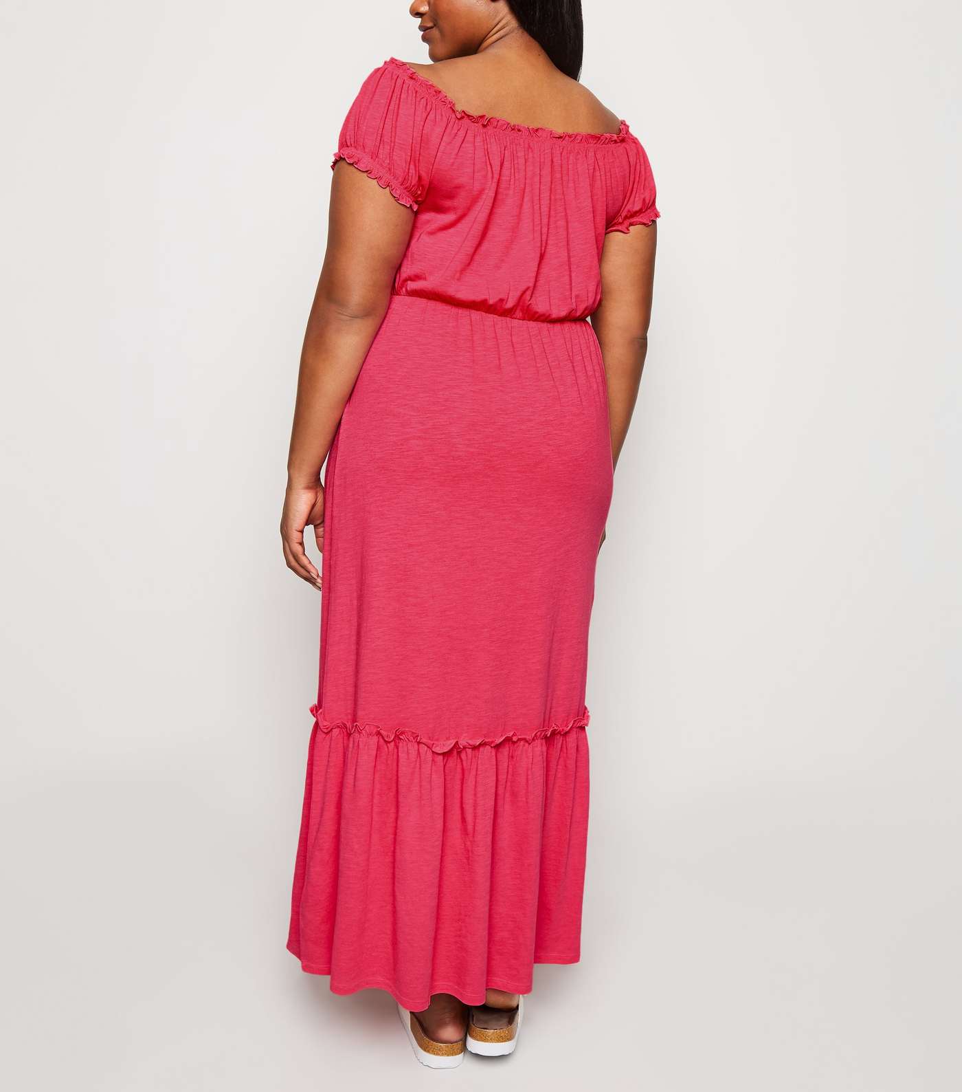 Curves Bright Pink Neon Jersey Maxi Dress Image 2