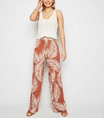 Tall Rust Palm Print Wide Leg Trousers 