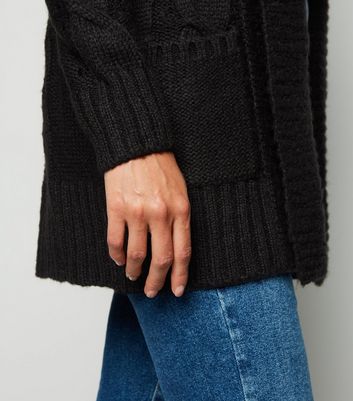 womens black cable knit cardigan
