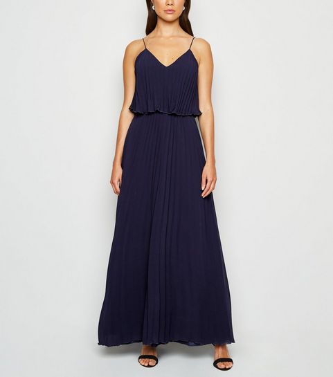 Navy Pleated Layered Maxi Dress