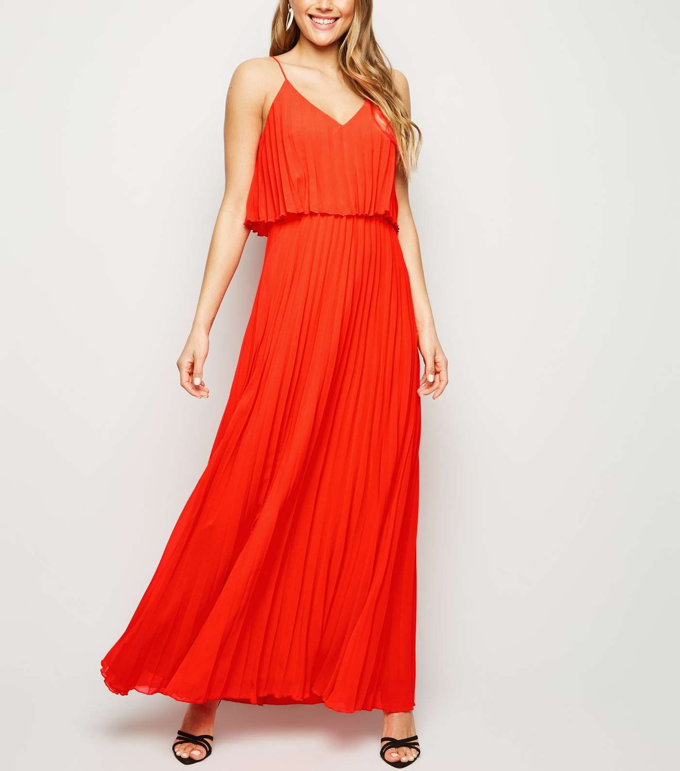 Red Pleated Layered Maxi Dress