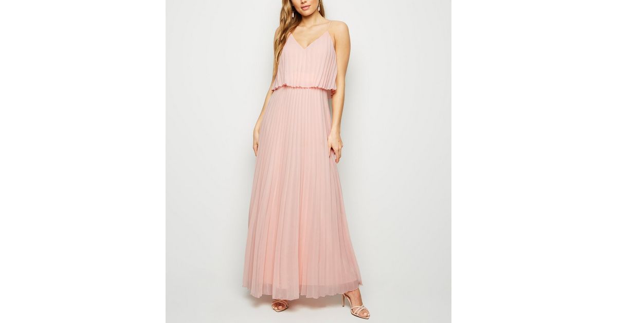 Pale Pink Pleated Layered Maxi Dress New Look 0348