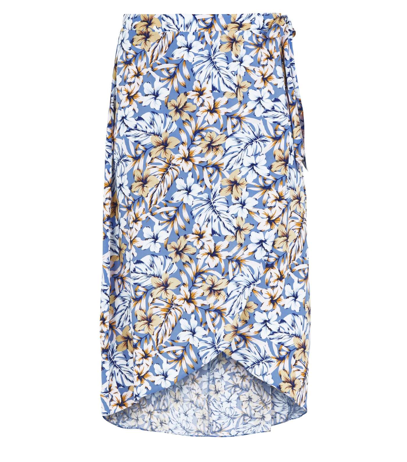 Curves Blue Tropical Floral Wrap Midi Skirt Image 4