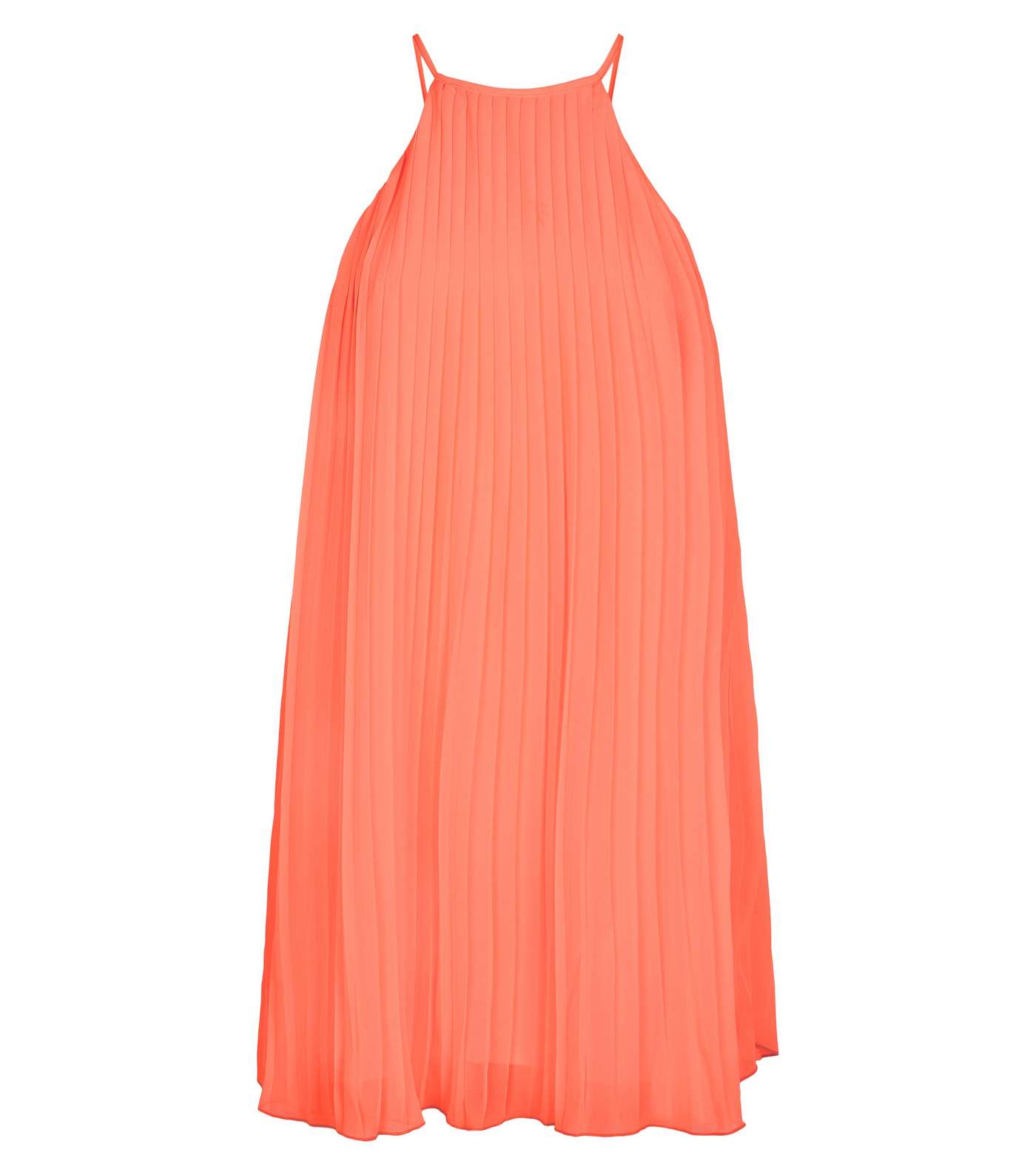 Coral Neon Pleated Halterneck Shift Dress Image 4