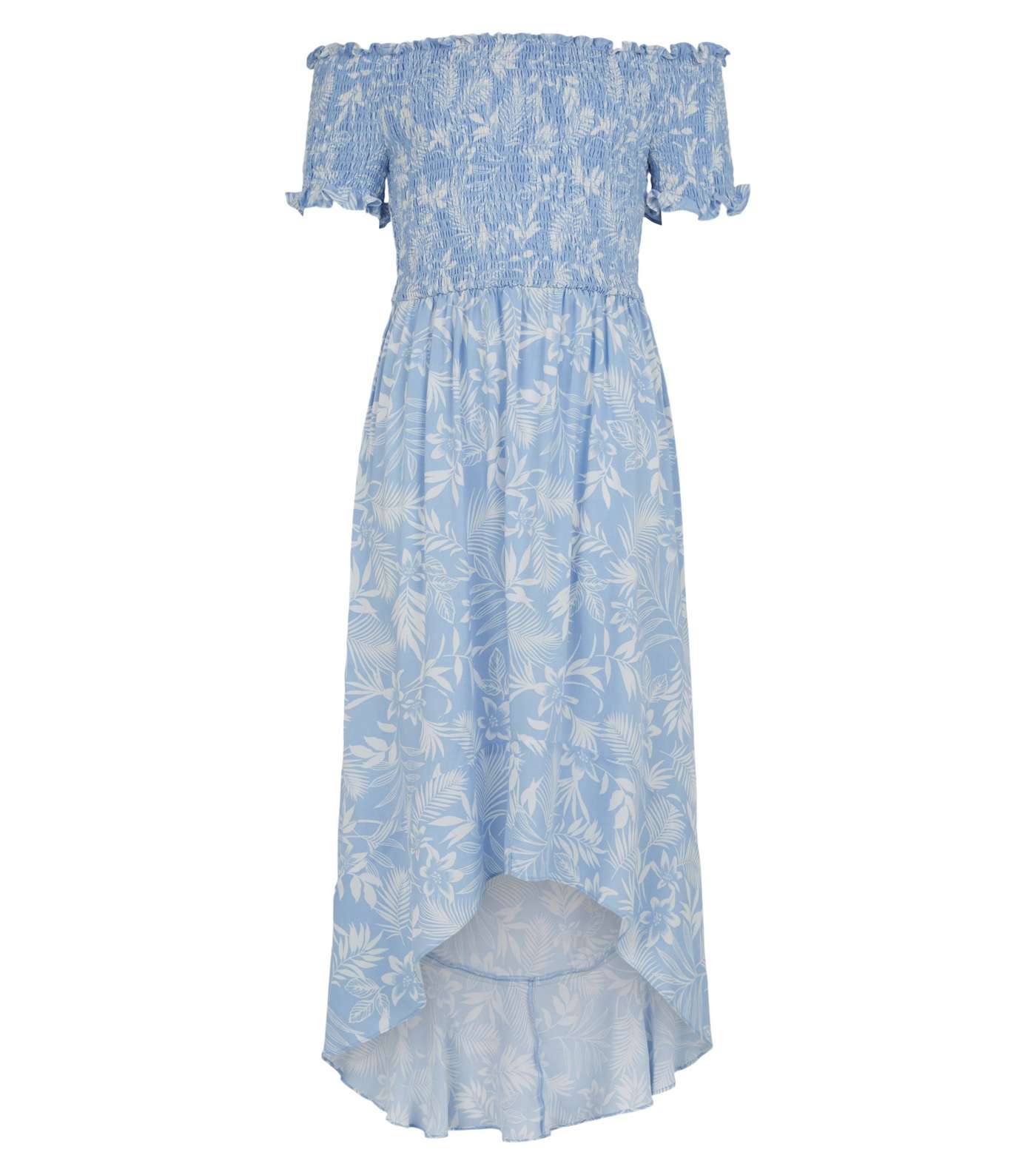 Girls Blue Floral Shirred Dip Hem Maxi Dress Image 4