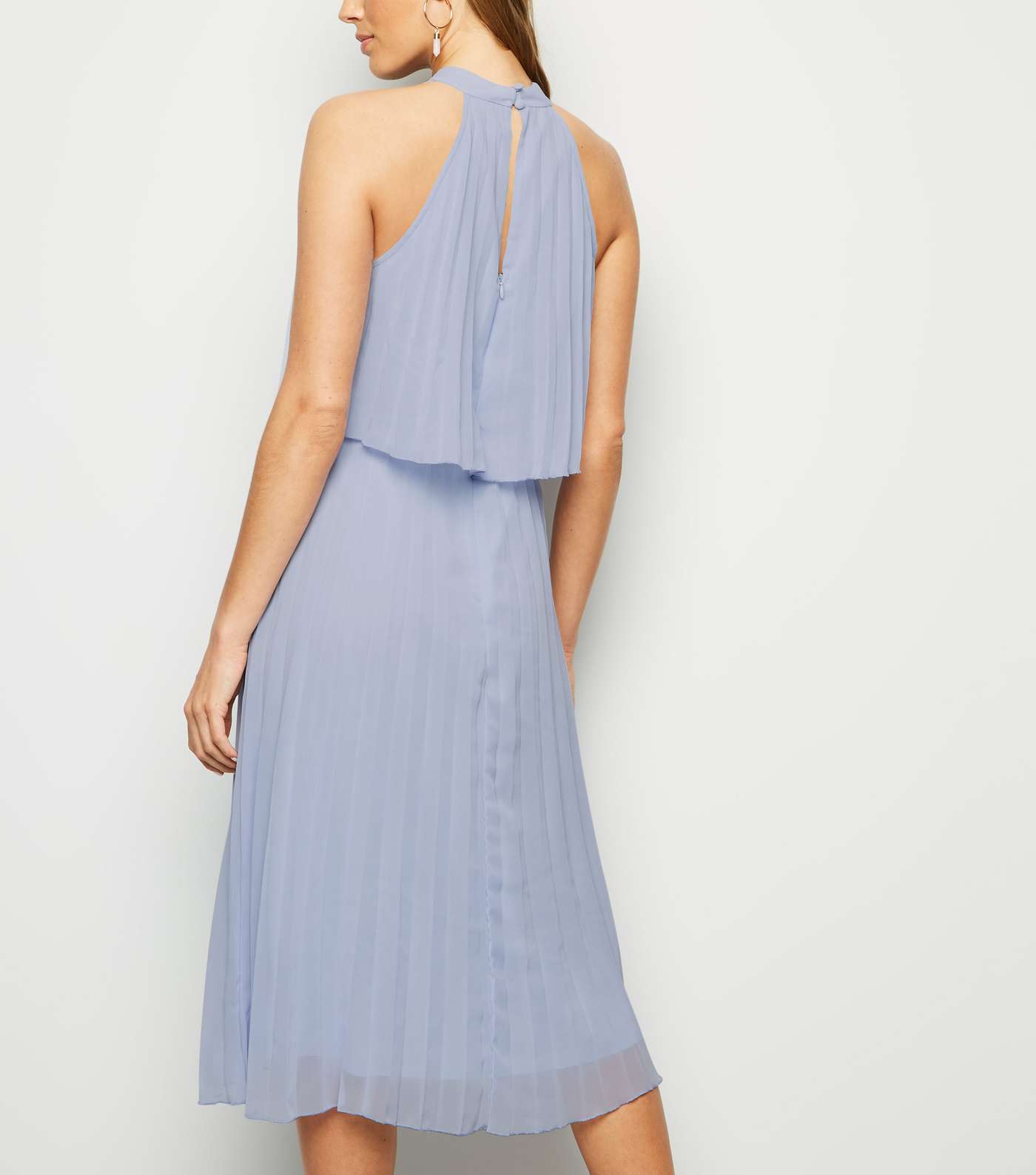 Pale Blue Halterneck Pleated Midi Dress Image 3