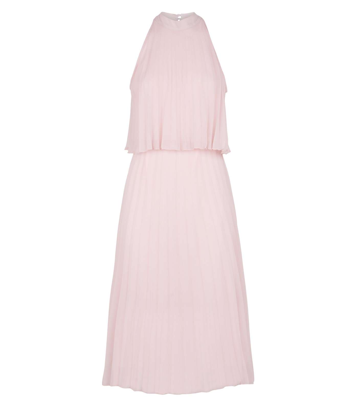 Pale Pink Halterneck Pleated Midi Dress Image 4