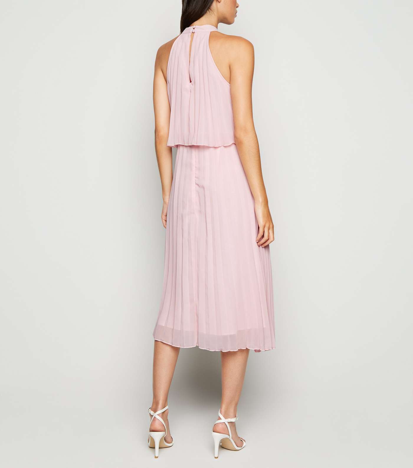 Pale Pink Halterneck Pleated Midi Dress Image 2