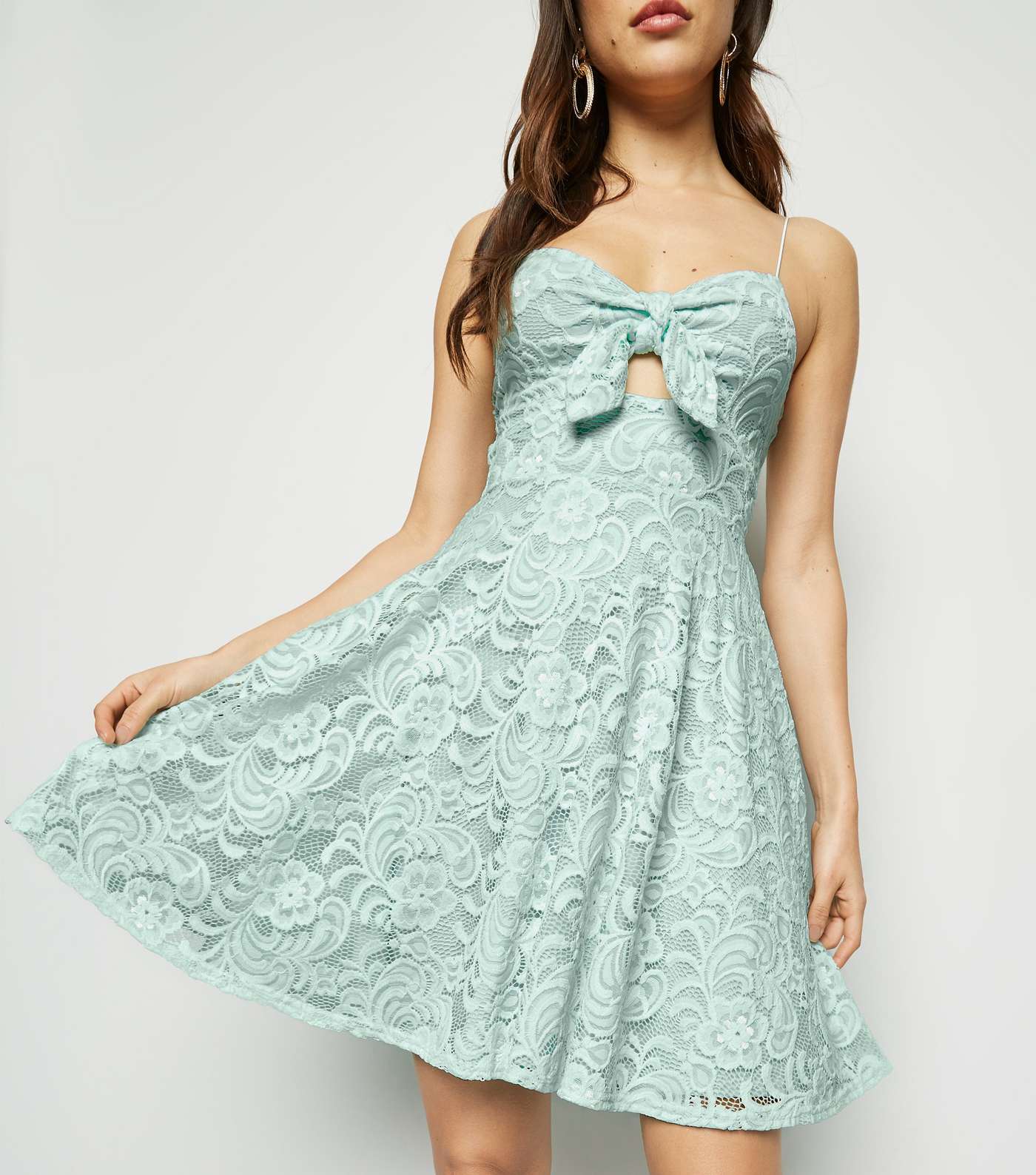 Mint Green Lace Bow Front Skater Dress Image 5