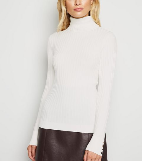 Rollkragen-Pulli in gedecktem Weiß