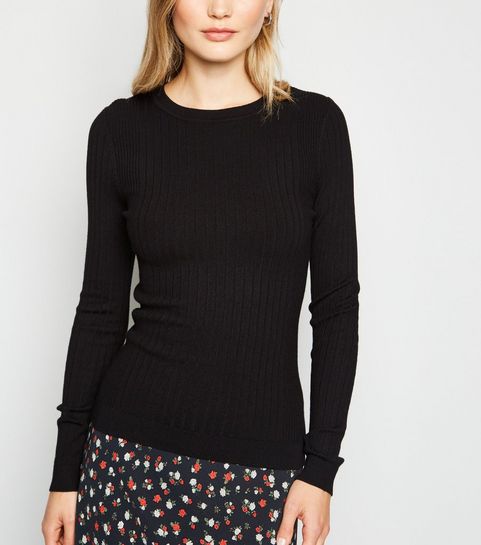 Black Ribbed Crew Neck Jumper
