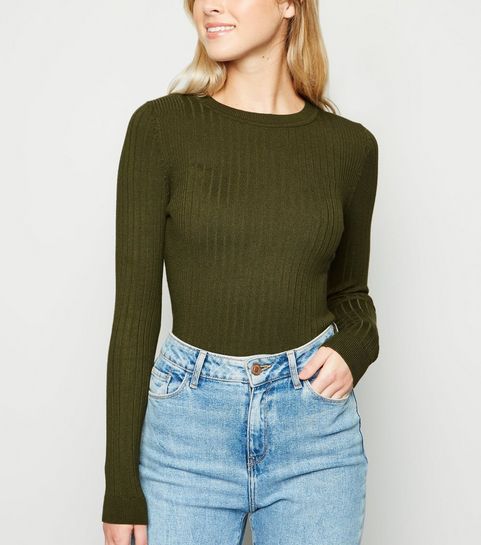Khaki Ribbed Crew Neck Jumper