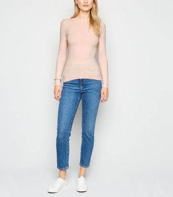 Image of Pale Pink Ribbed Crew Neck Jumper New Look