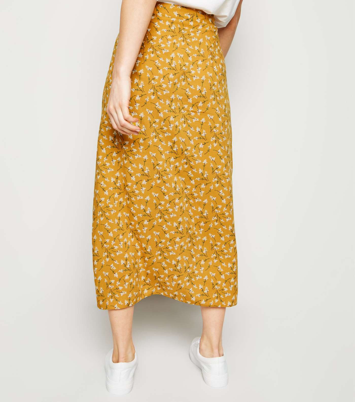 Petite Yellow Ditsy Floral Wrap Midi Skirt Image 3