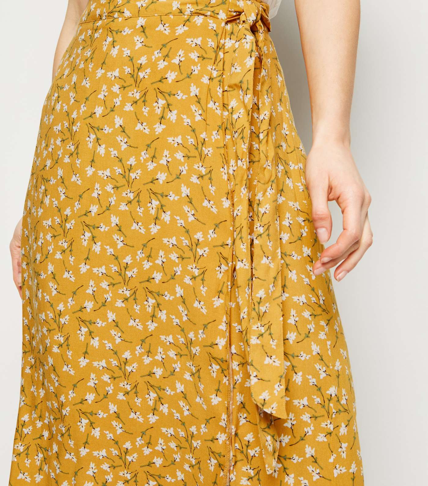 Petite Yellow Ditsy Floral Wrap Midi Skirt Image 5