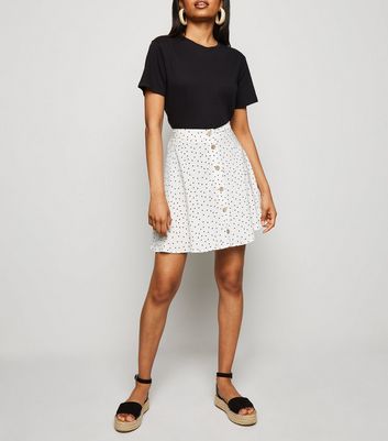 Petite White Spot Button Up Mini Skirt | New Look