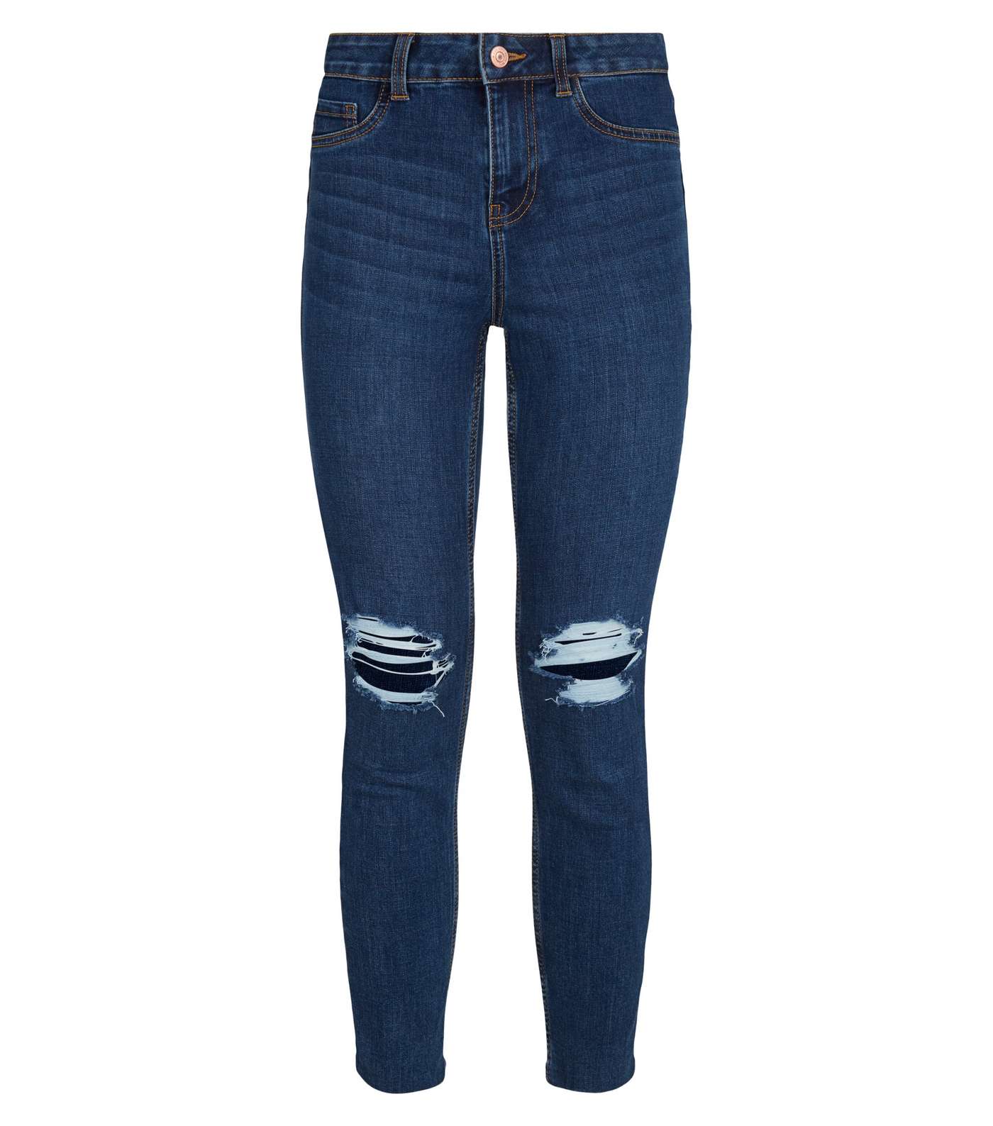 Petite Blue Rinse Wash Ripped Skinny Jeans Image 4