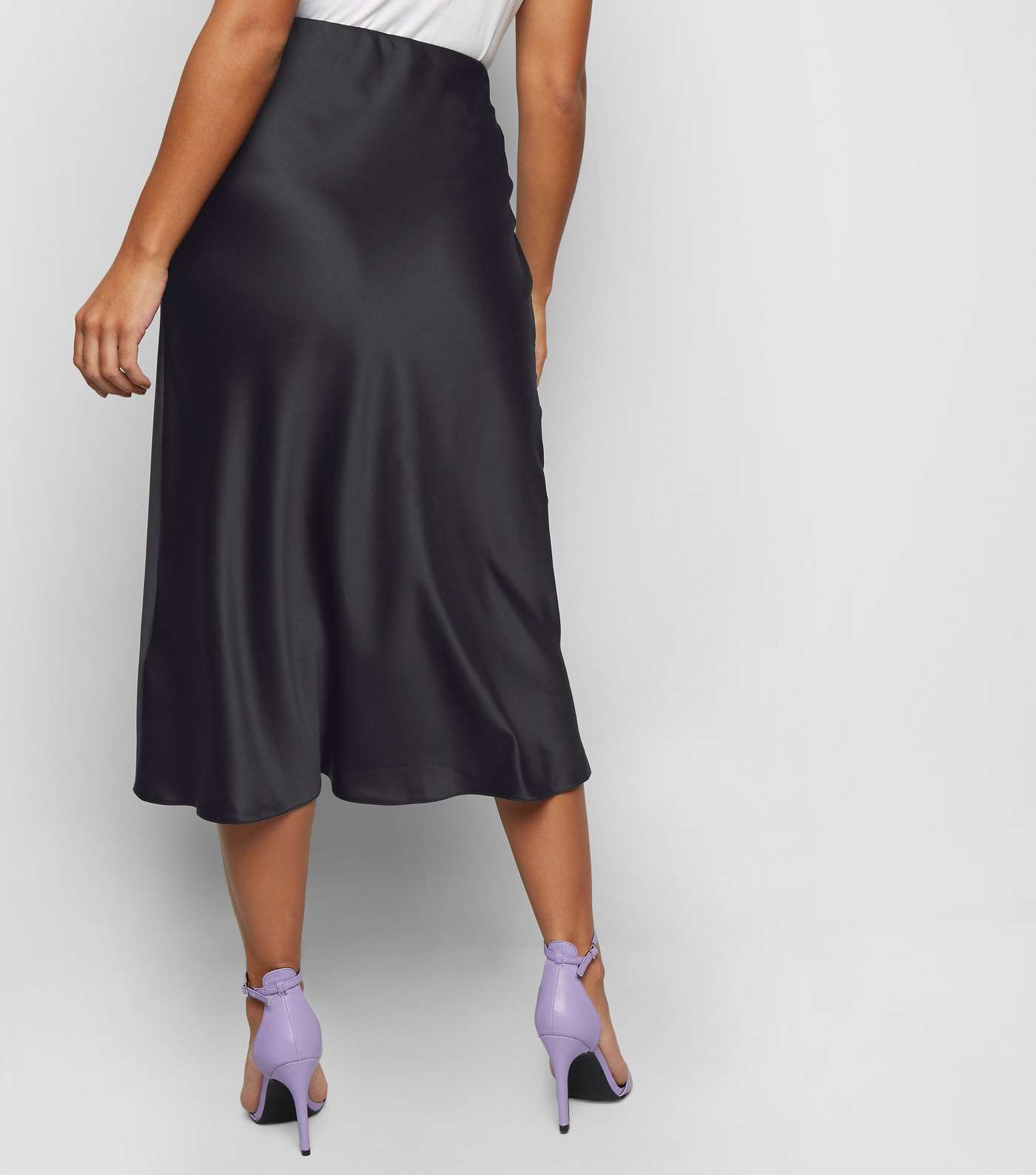 Petite Black Satin Bias Cut Midi Skirt  Image 3