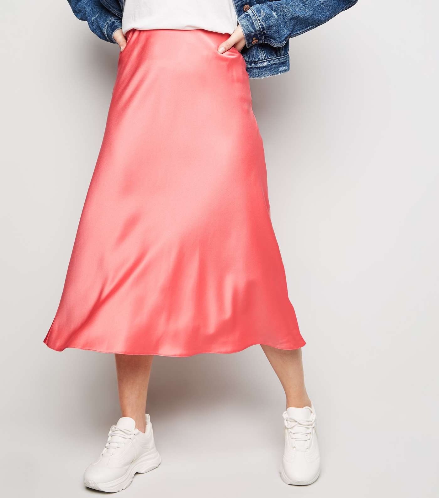 Petite Mid Pink Satin Bias Cut Midi Skirt  Image 2