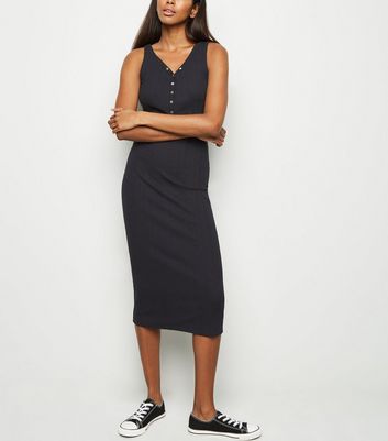 Ribbed popper midi sales dress