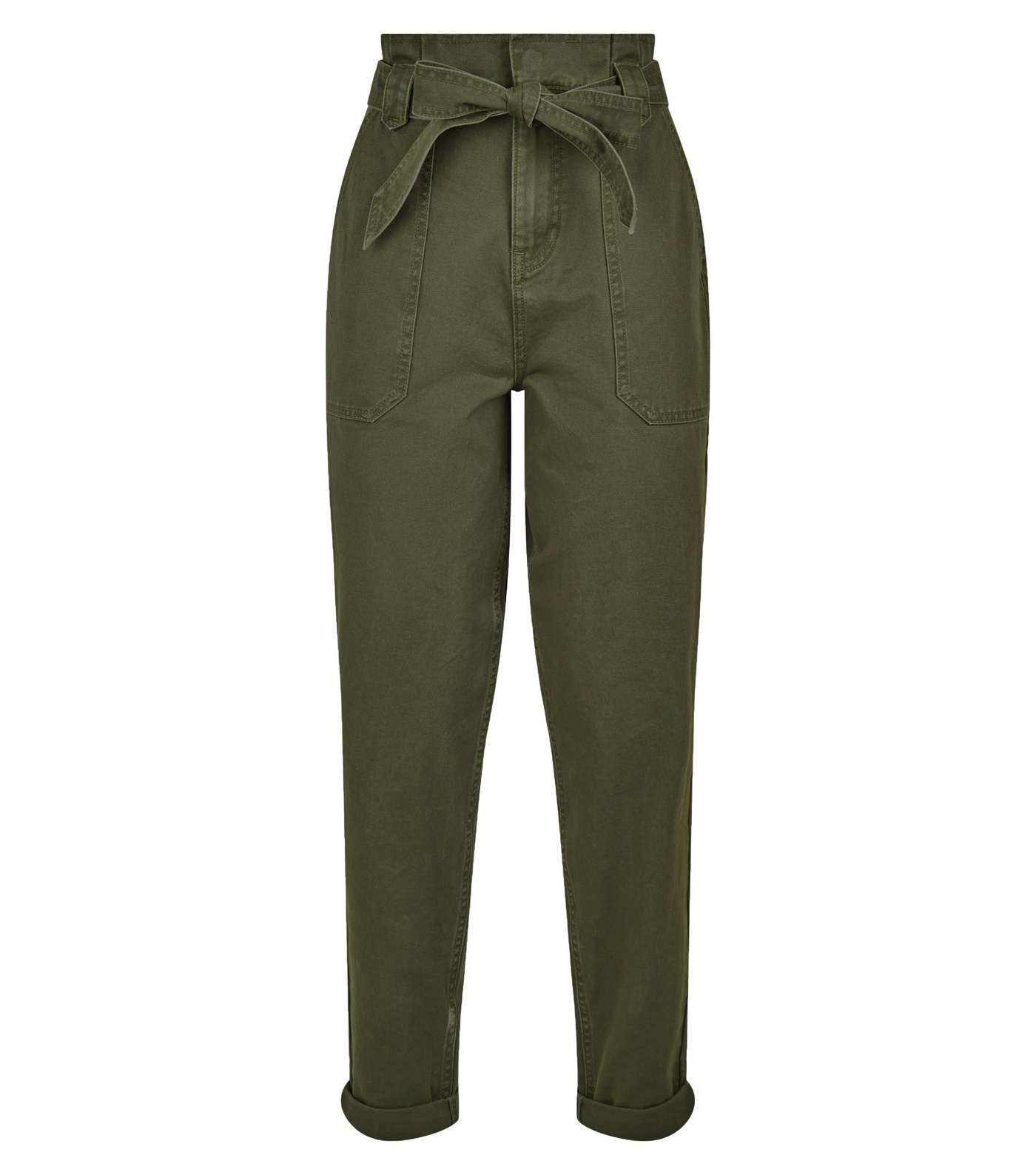 Khaki High Waist Tapered Denim Trousers Image 4
