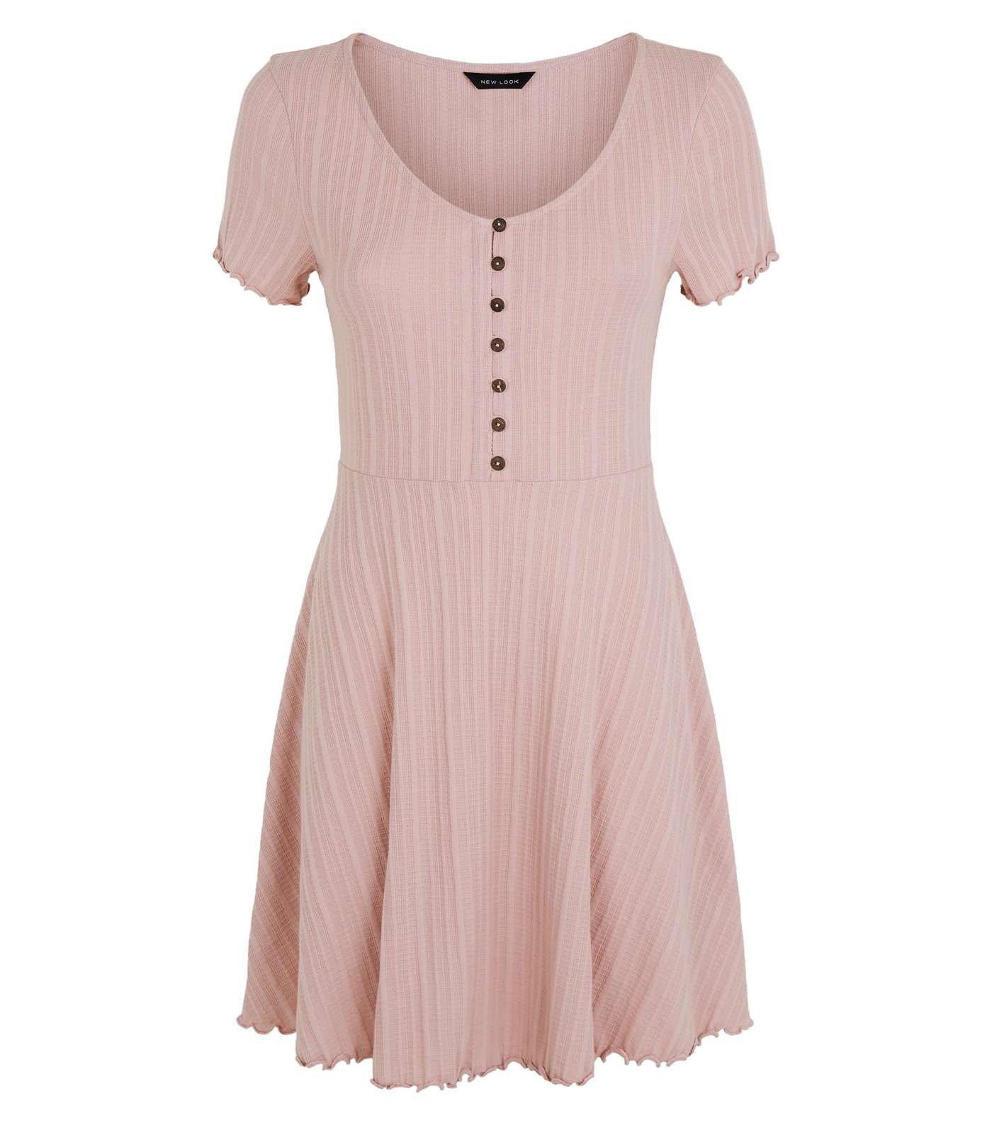 Pale Pink Ribbed Button Up Skater Dress Image 4