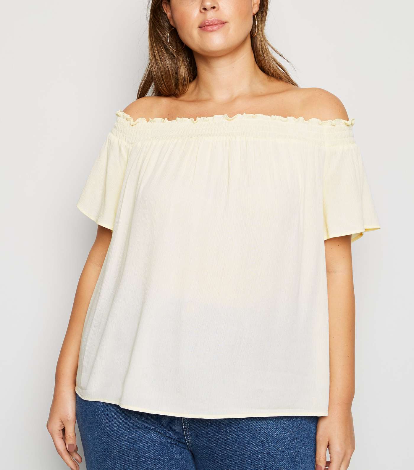 Curves Off White Cheesecloth Bardot Top
