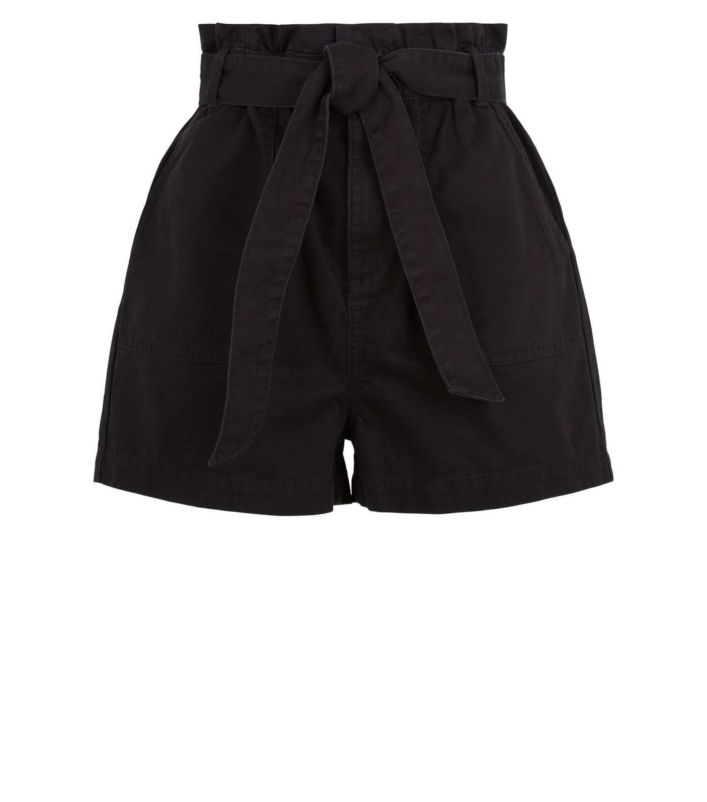 Black High Waist Belted Denim Utility Shorts Image 4
