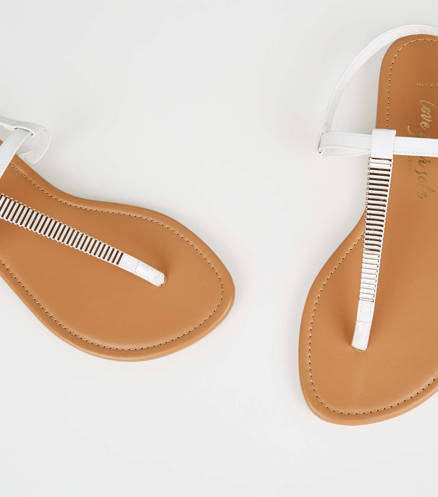 Wide Fit White Metal Strap Flat Sandals Image 3